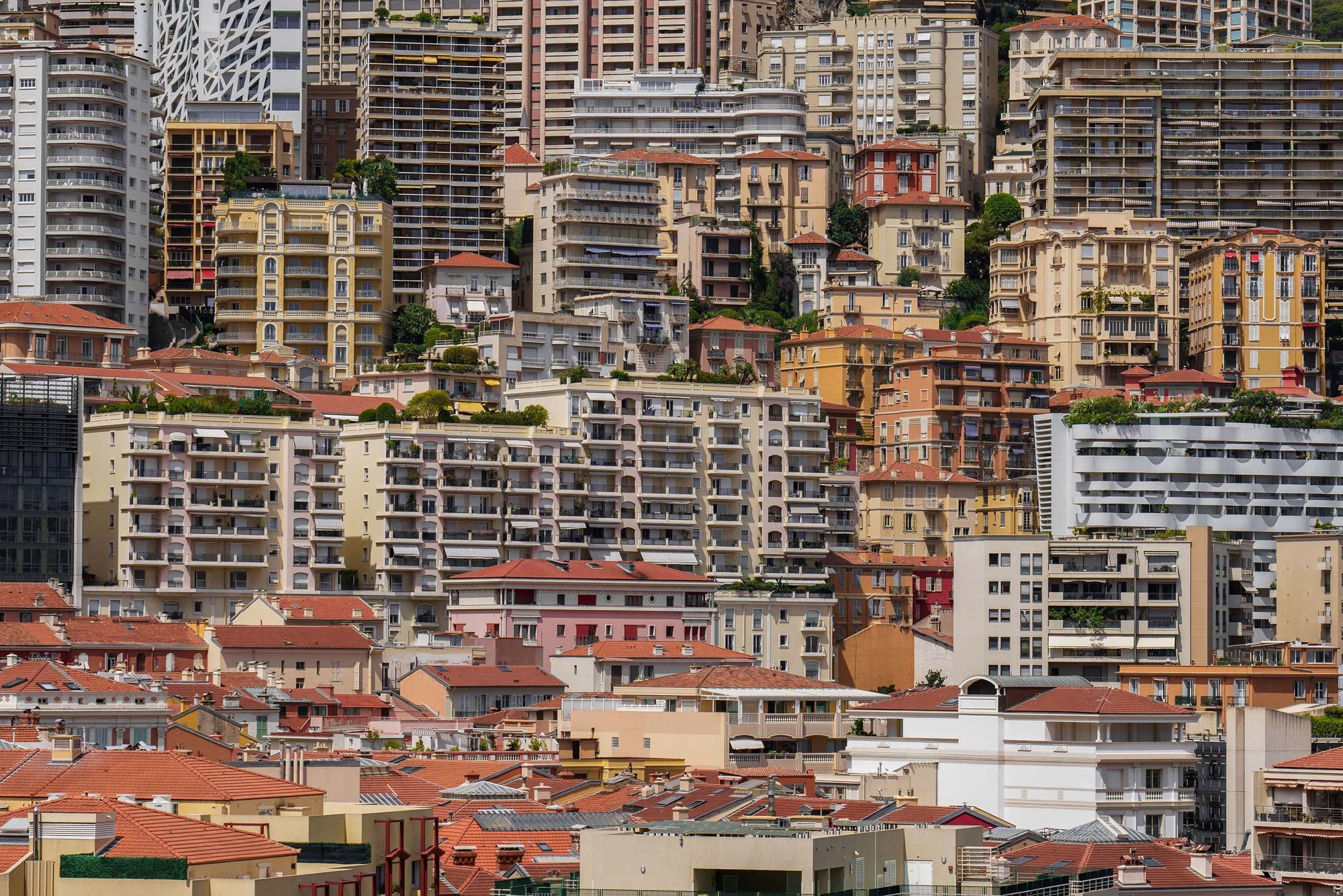 Apartment buildings rising up the hillside in Monaco